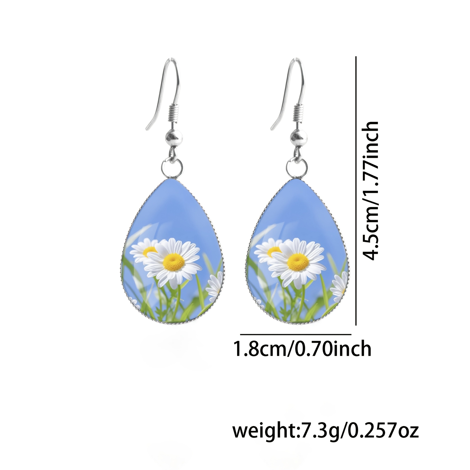 Pure White Petal Pattern Stainless Steel Water Drop Earrings